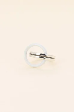 Philippe Audibert Ring Ebba Enamel Argente-Blanc Fashion